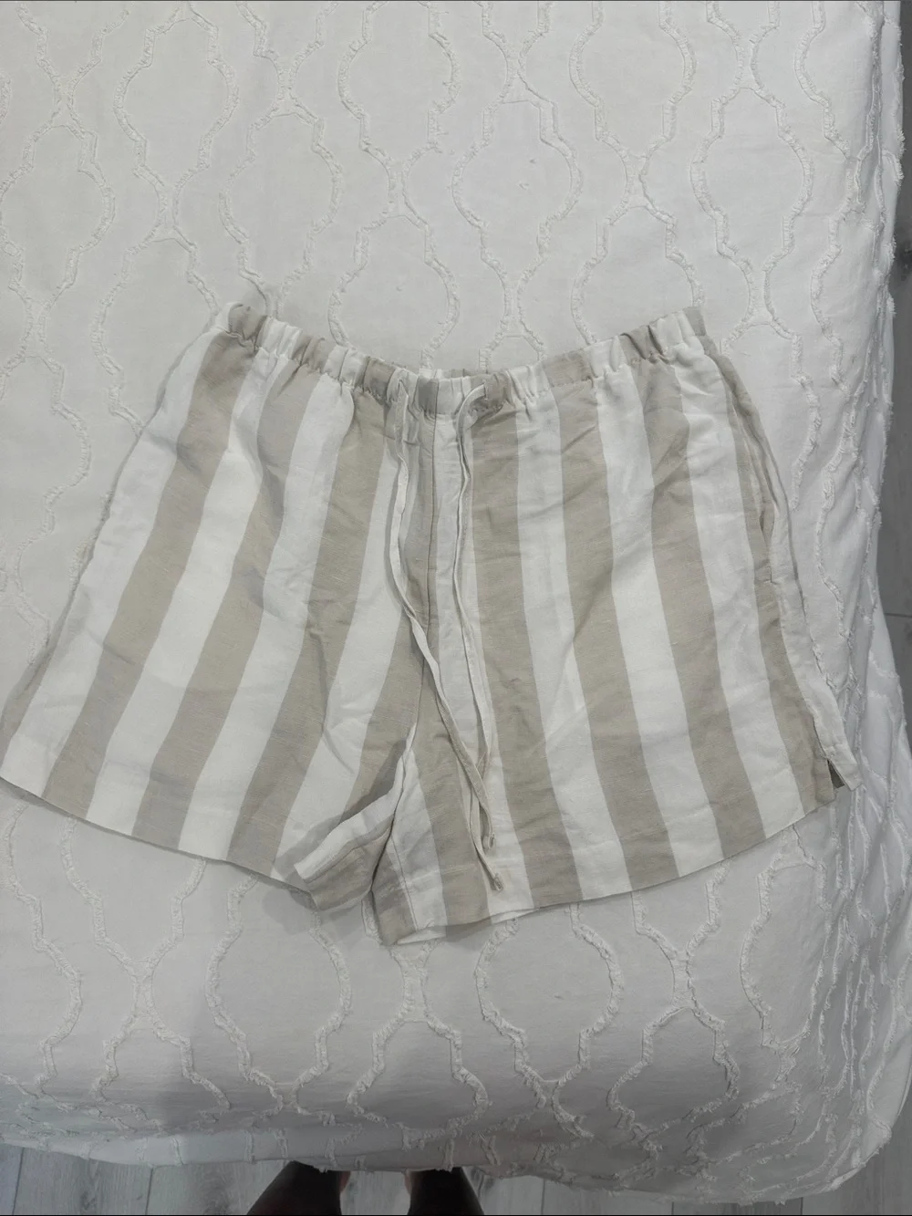 Striped linen Shorts - Beige/White